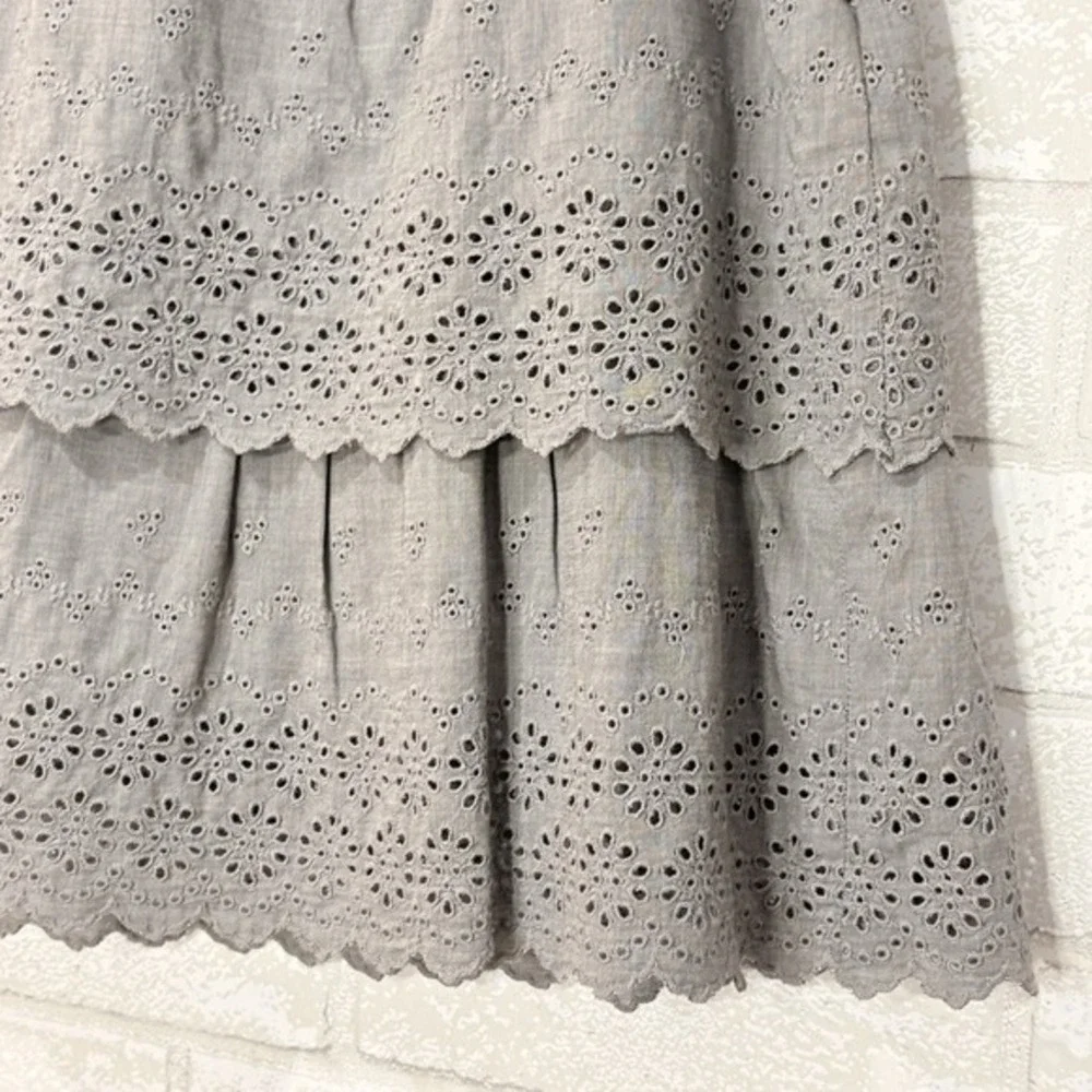 J Crew Eyelet Tiered Mini Skirt‎ Size 4 Scalloped Hem Coquette Coastal Beach Y2K